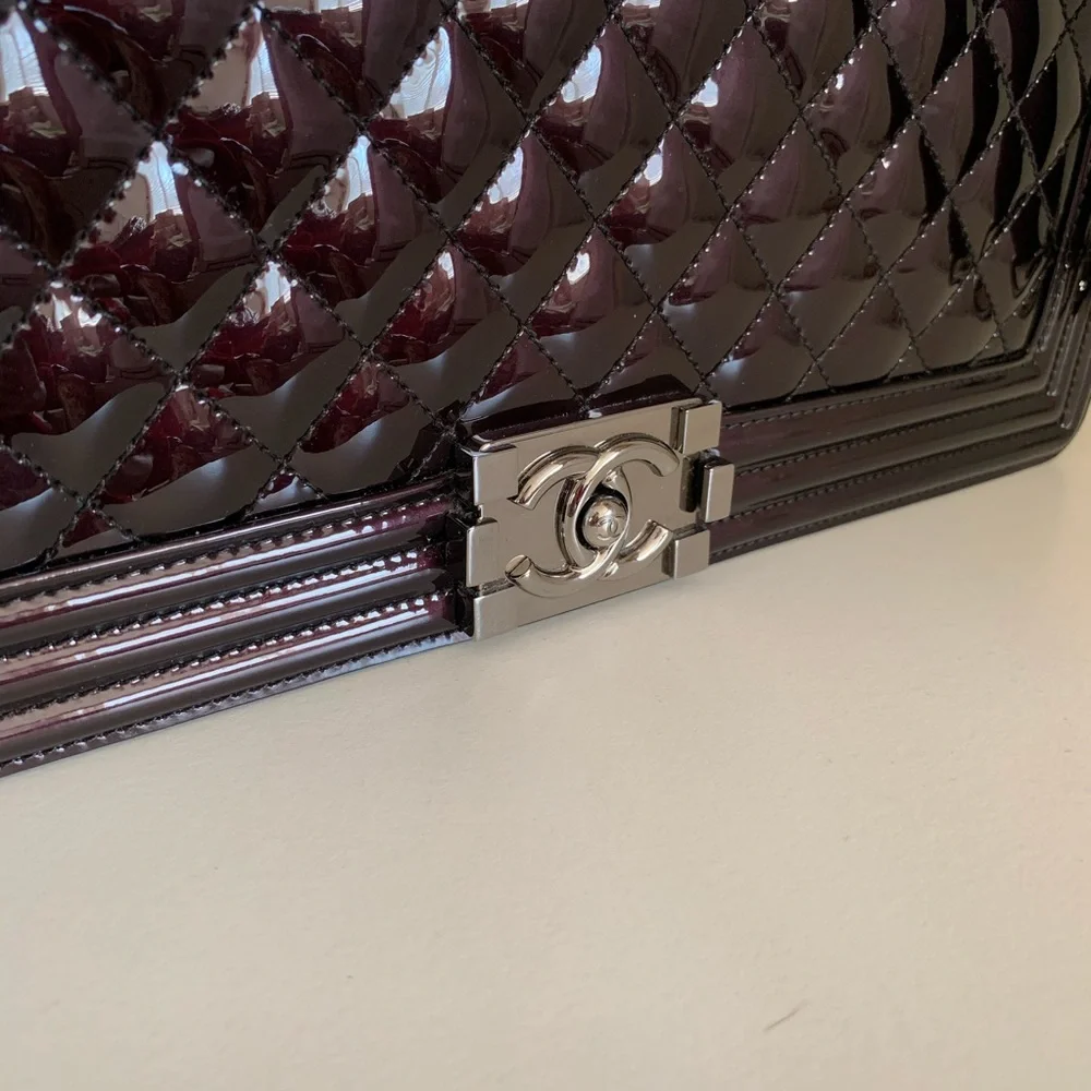 Chanel patent mirrored palladium jumbo le boy bag